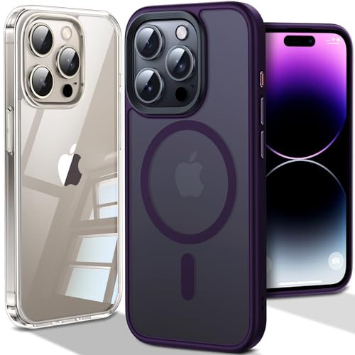 2PACK UltiGuard Magnetic Case for iPhone 15 Pro Phone Cases [with Extra Clear iPhone 15 Pro Cover] [NO.1 Military Protective] Compatible with MagSafe, Silicone Shockproof Bumper Purple Titanium